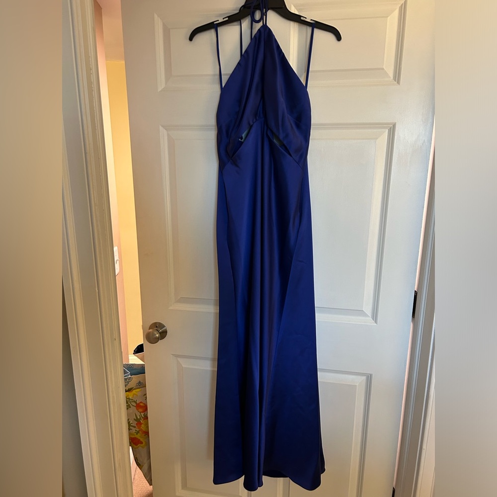 NWT Gianni Bini Frankie Satin Halter Neck Cut Out Sleeveless Slip Maxi Dress